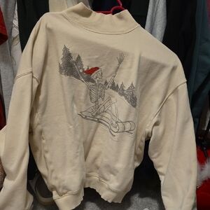 American Eagle Cream Skeleton Print  Sweatshirt Size S